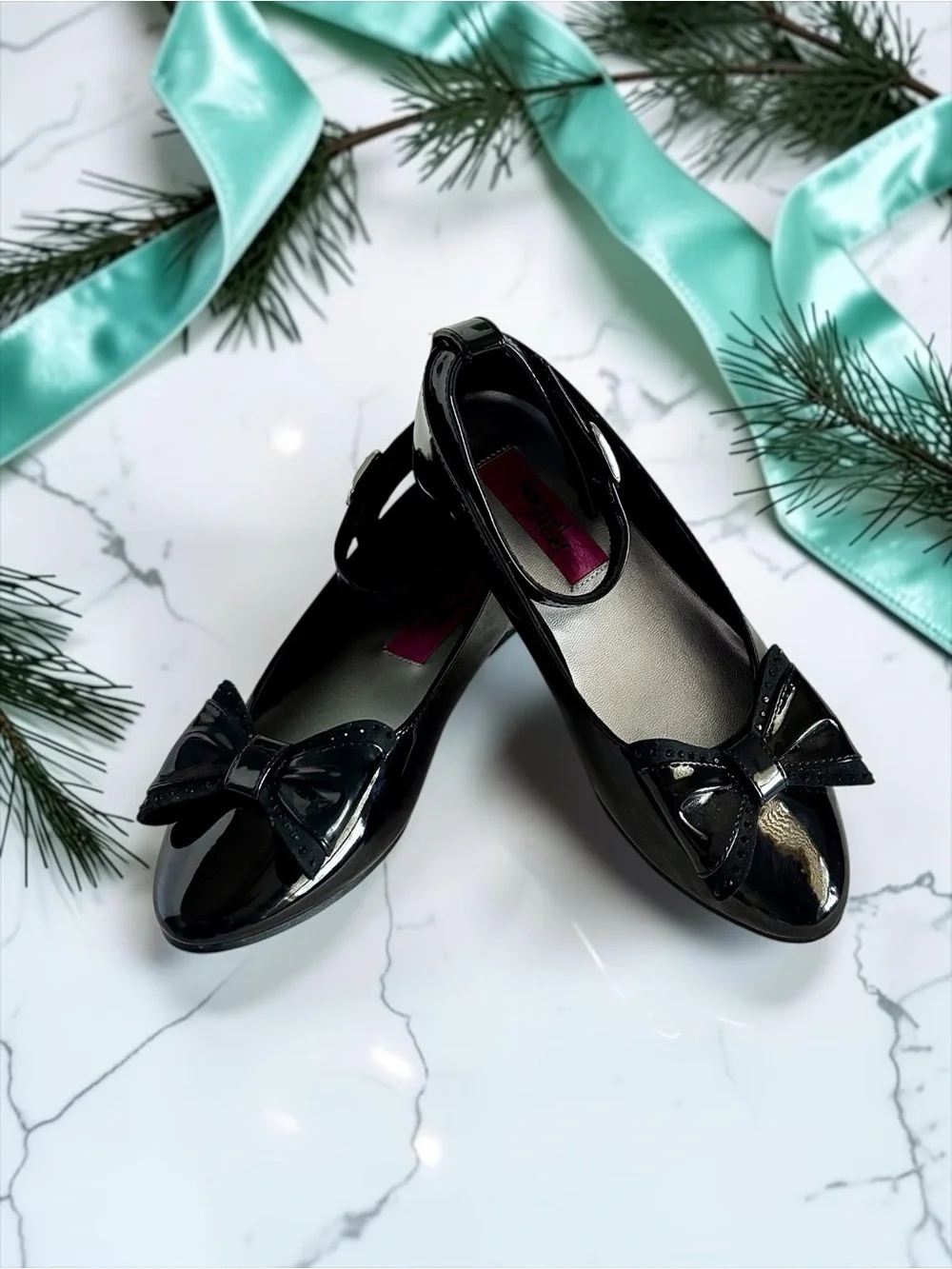 Rachel Shoes Little Girls Black Patent Bow Flats Size 2 Like New